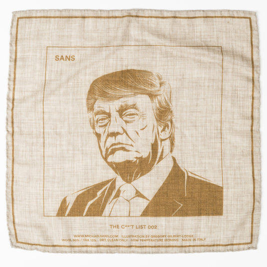 SANS N°034. 'THE C**'T LIST 002'. Pocket Square (print in curry)