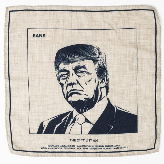 SANS N°034. 'THE C**'T LIST 002'. Pocket Square (print in navy)
